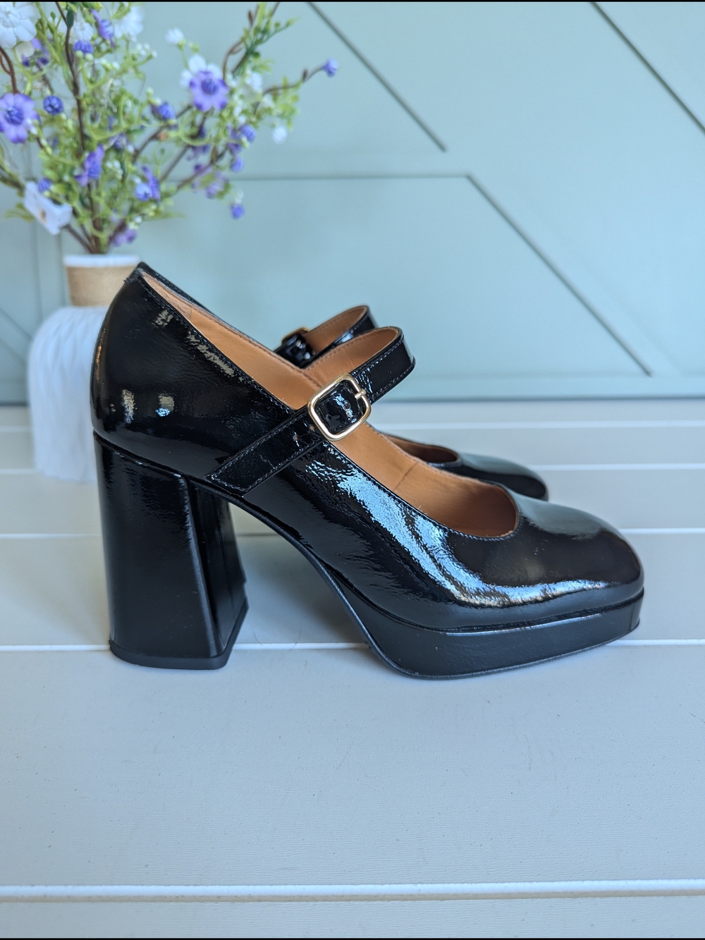 Sezane Black Patent Mary Jane Platform Pumps